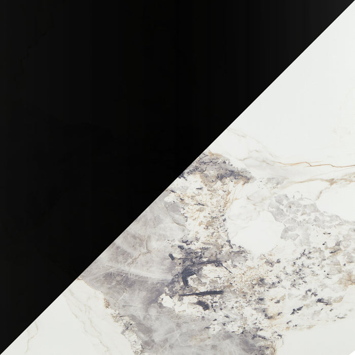 Ensemble table à café de 39,5 po et table de bout modernes Hazel avec dessus en pierre frittée blanche - noir et blanc