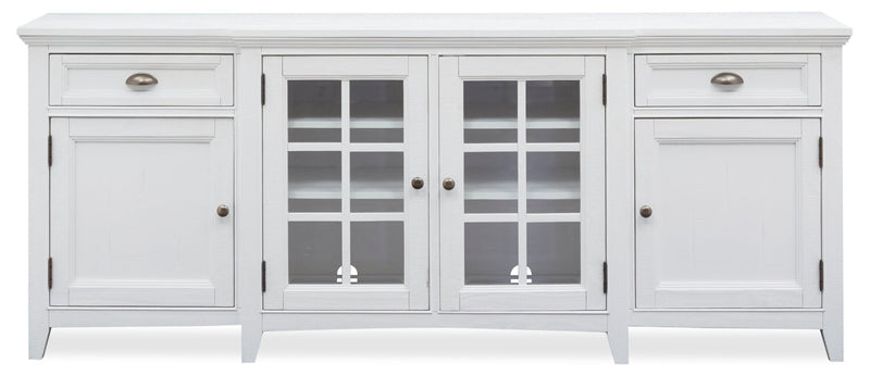 Meuble pour téléviseur traditionnel Wesley de 80 po avec rangement et système de gestion des câbles pour téléviseurs jusqu’à 85 po - blanc calcaire