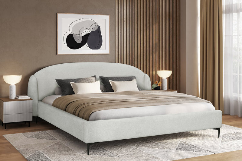 Lit rembourré à oreilles Luna en tissu blanc - format très grand lit