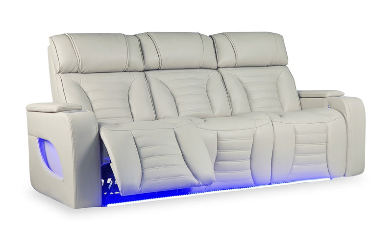 Sofa de massage à inclinaison électrique Zen de 86 po en tissu d’apparence cuir avec appuie-têtes électriques et console rabattable - abricot
