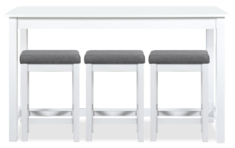 Coin-repas moderne Noah de 60 po avec 3 tabourets de hauteur comptoir et ports USB - blanche