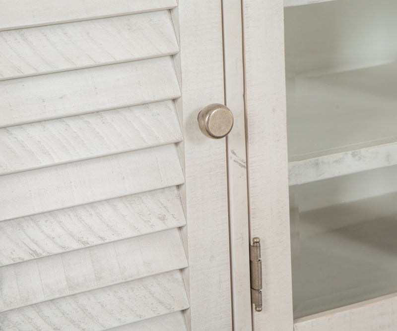 Meuble pour téléviseur rustique Baron de 62 po en pin avec rangement et système de gestion des câbles pour téléviseurs jusqu’à 70 po - albâtre