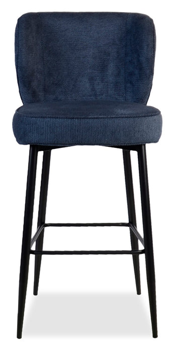 Tabouret Sara de hauteur comptoir de 26 po (H) en tissu d’apparence velours et en métal - bleu