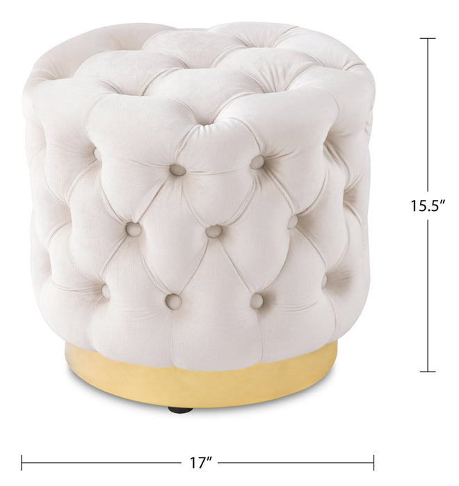 Pouf rond Adell de 17 po en tissu avec base dorée - blanc
