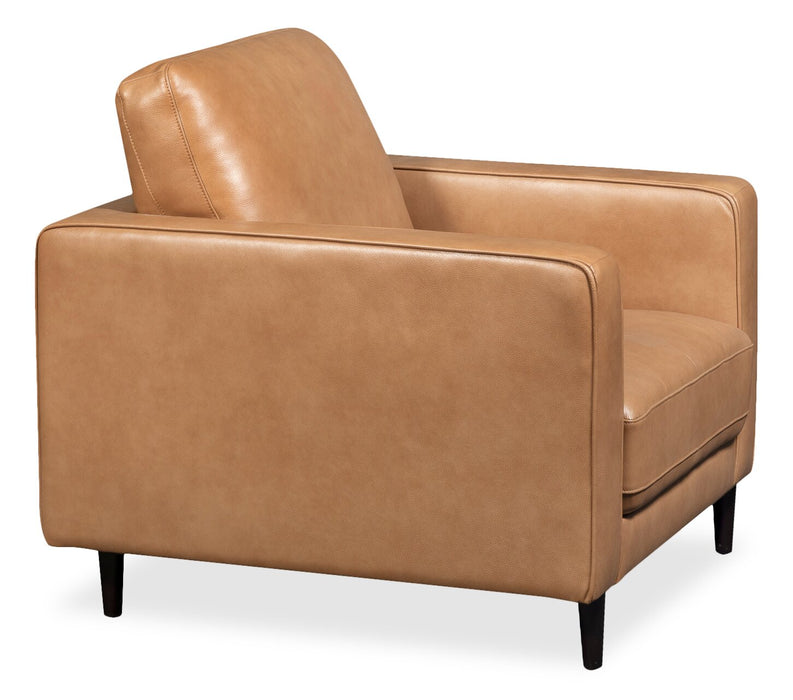 Fauteuil Edge de 35 po en cuir véritable avec pattes en bois et coussin de dossier amovible - brun