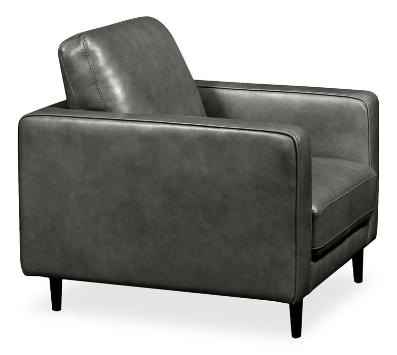 Fauteuil Edge de 35 po en cuir véritable avec pattes en bois et coussin de dossier amovible - gris