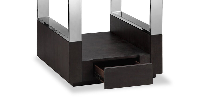 Table de bout moderne Perrin de 24 po avec dessus de table en verre, rangement et tablette - graphite