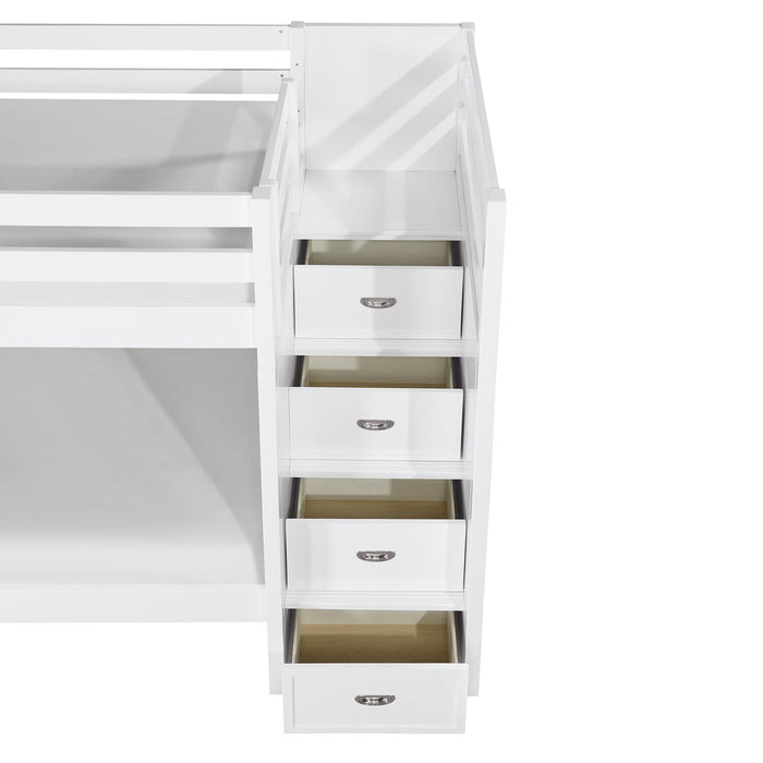 Lits superposés Quinn pour enfants avec commode escalier intégrée et garde-corps, blancs - simple et simple