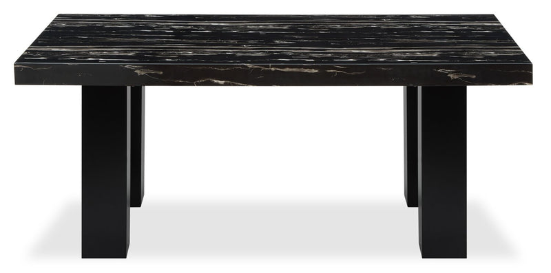 Ensemble de salle à manger Burk 7 pièces avec table de 72 po (L) à dessus en résine en imitation de marbre et 6 chaises - noir et gris