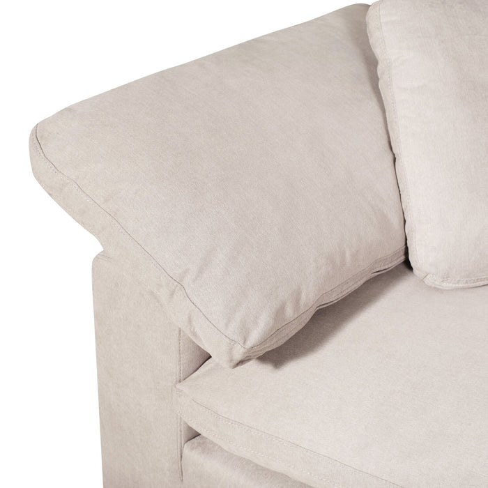Sofa sectionnel modulaire Eclipse 6 pièces en tissu d’apparence lin avec poufs et coussins réversibles en duvet et plumes - blanc lin