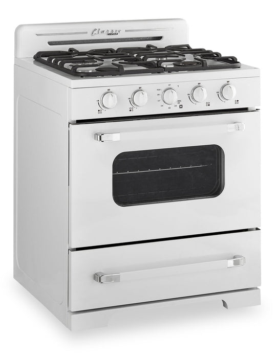 Cuisinière à gaz propane Classic Rétro hors réseau par Unique de 30 po et de 3,9 pi3 - blanc guimauve - UGP-30CR OF2 W