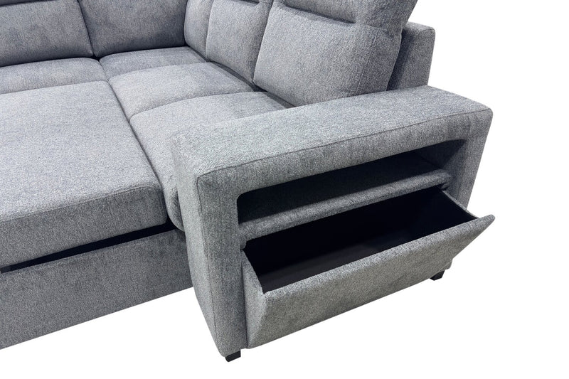 Sofa-lit sectionnel de gauche Coast 3 pièces en tissu avec rangement et pouf - fumée