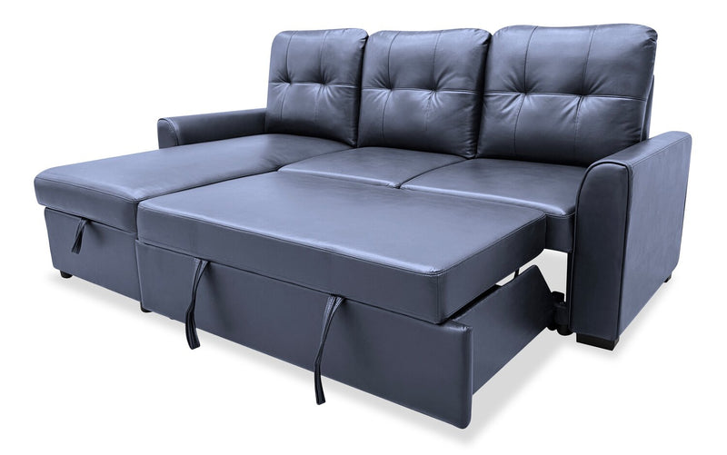 Sofa-lit sectionnel de gauche Carter 2 pièces en tissu d’apparence cuir avec fauteuil long de rangement - noir