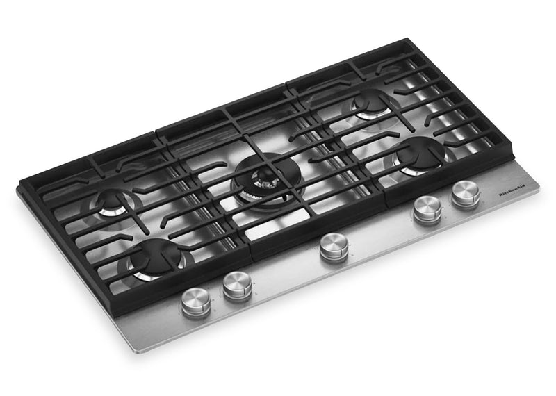 Surface de cuisson à gaz sur métal KitchenAid avec grille pour wok intégrée - acier inoxydable - KCGK536SSS