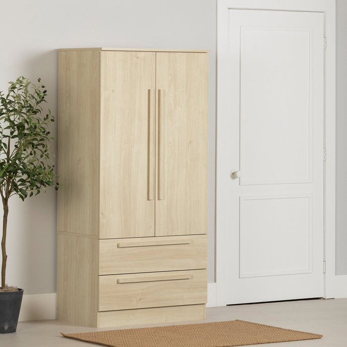 Commode verticale Alex de 33 po (L) x 68,5 po (H) à 2 tiroirs avec armoire de rangement pour la chambre à coucher - naturelle