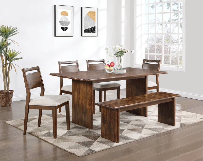 Ensemble de salle à manger Vale 6 pièces en bois avec table de 72 po (l), banc et 4 chaises - brun et beige