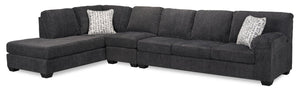 Sofa sectionnel de gauche Morgan 3 pièces fabriqué au Canada en tissu de chenille avec sofa et coussins décoratifs - gris