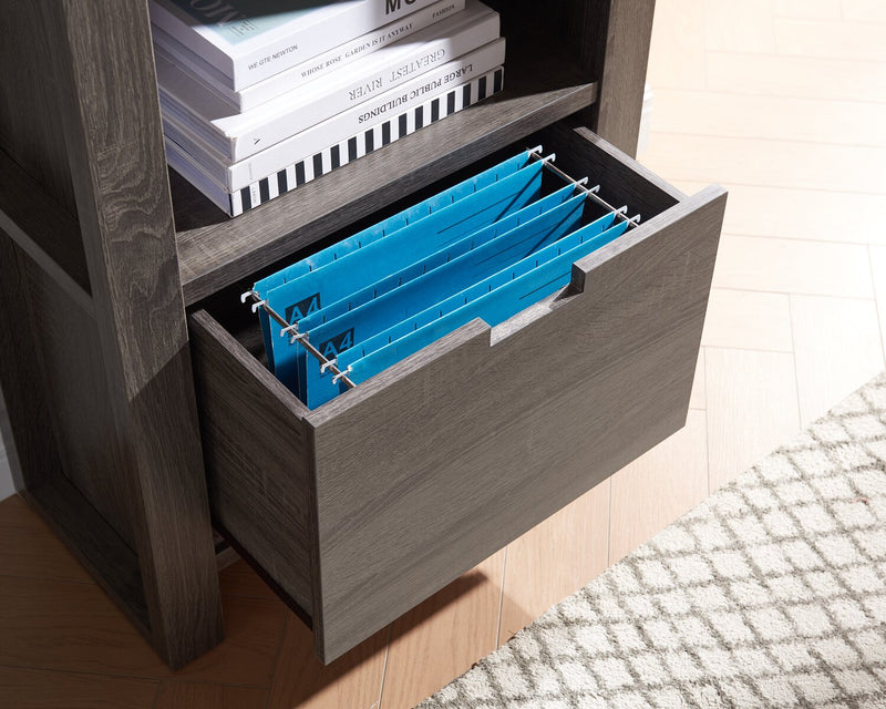 Bibliothèque Oscar Owen de 22,5 po à deux tablettes avec tiroir classeur - grise