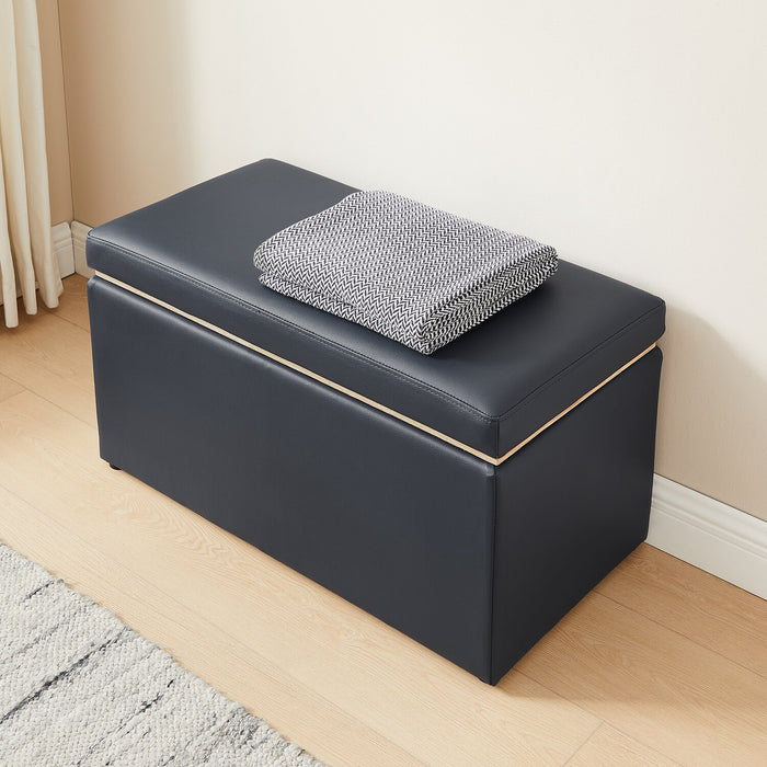 Pouf de rangement Edmonton de 32 po - similicuir bleu marine