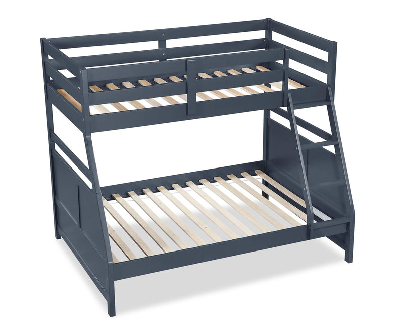 Lits superposés Quinn pour enfants avec échelle et garde-corps, bleus - simple et double