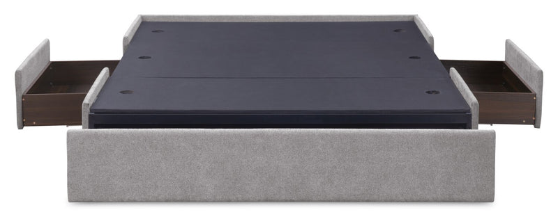 Base de lit de rangement Amos rembourrée en tissu gris avec 3 tiroirs intégrés - format lit double