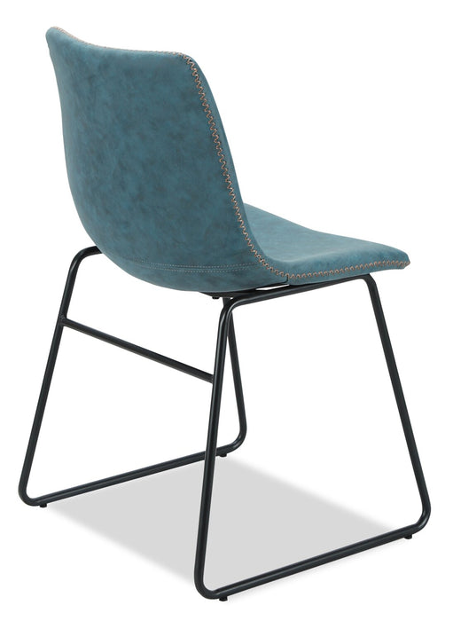 Chaise de salle à manger Tess en tissu d’apparence cuir et en métal - bleue