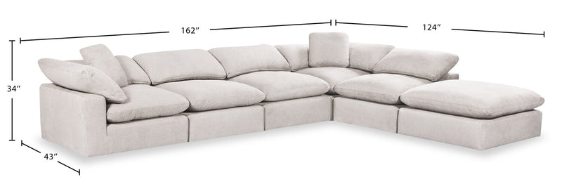 Sofa sectionnel modulaire de style cocon Eclipse 6 pièces en tissu d’apparence lin avec coussins réversibles en duvet et plumes - blanc lin
