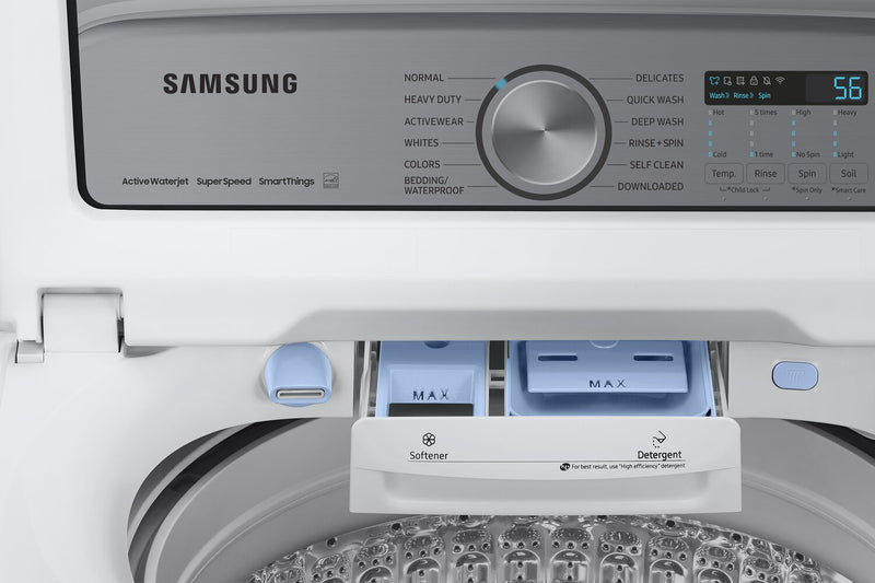 Laveuse intelligente Samsung à chargement par le haut de 6 pi3 avec lavage Super Speed - blanche - WA52DG5500AWUS