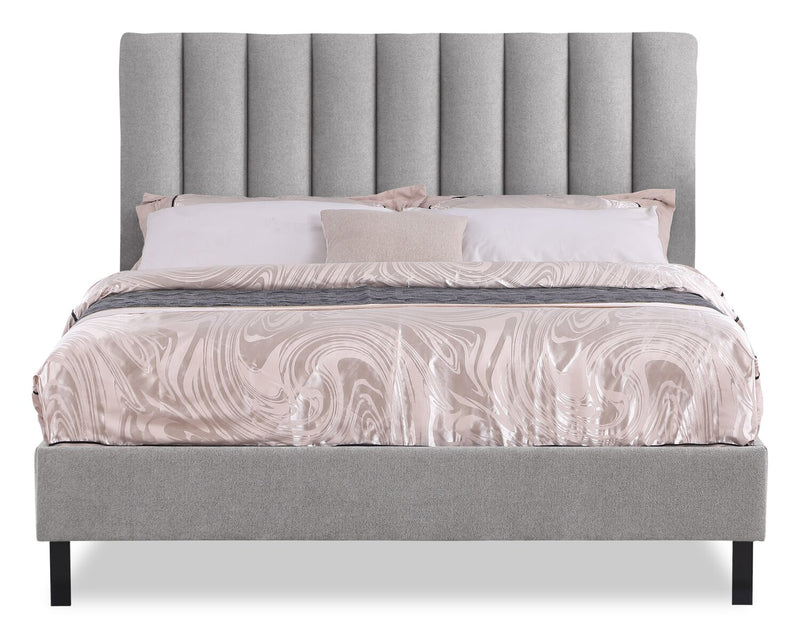 Base de lit plateforme Amos rembourrée en tissu gris - format lit double