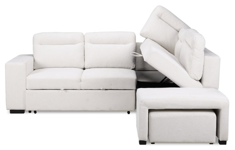 Sofa-lit sectionnel de droite Coast 3 pièces en tissu blanc ivoire avec fauteuil long de rangement et accoudoir de rangement
