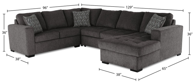 Sofa-lit sectionnel de droite Legend 4 pièces fabriqué au Canada en tissu de chenille avec fauteuil long de rangement - brun étain