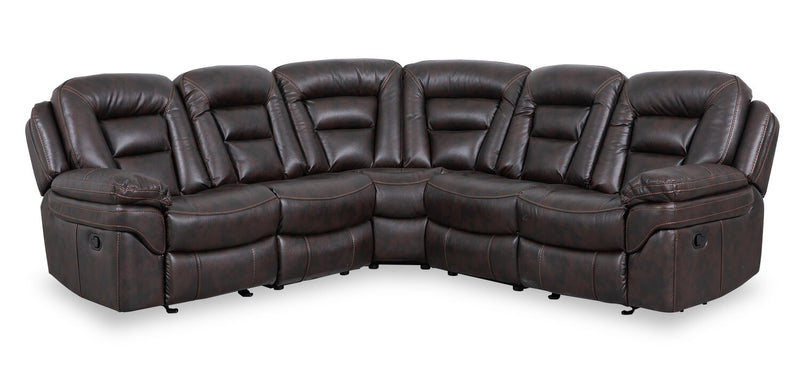 Sofa sectionnel inclinable Leo 5 pièces en tissu d’apparence cuir avec fauteuil inclinable sans accoudoirs - brun noyer