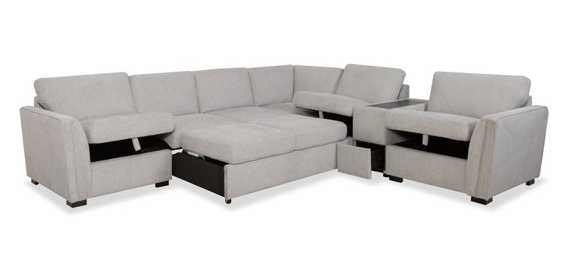 Sofa sectionnel Vault 6 pièces avec causeuse-lit et 3 fauteuils longs de rangement - gris
