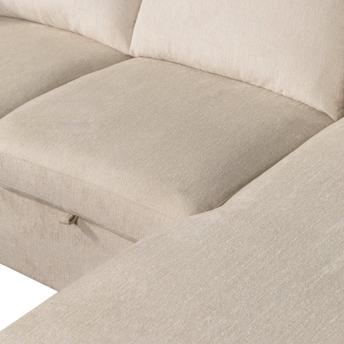 Sofa-lit sectionnel de droite Envy 2 pièces en tissu de chenille avec fauteuil long de rangement - beige amande