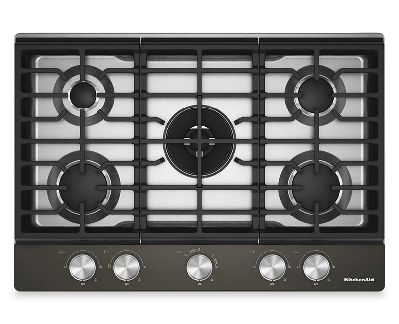 Surface de cuisson KitchenAid au gaz sur métal avec fini CookShield - Black Ore - KCGK730SBE