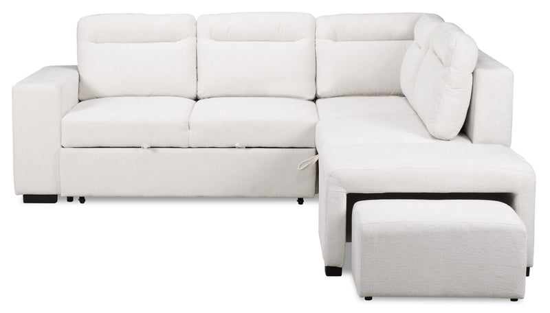 Sofa-lit sectionnel de droite Coast 3 pièces en tissu blanc ivoire avec fauteuil long de rangement et accoudoir de rangement