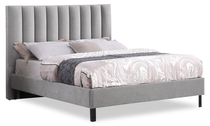 Base de lit plateforme Amos rembourrée en tissu gris - format lit double