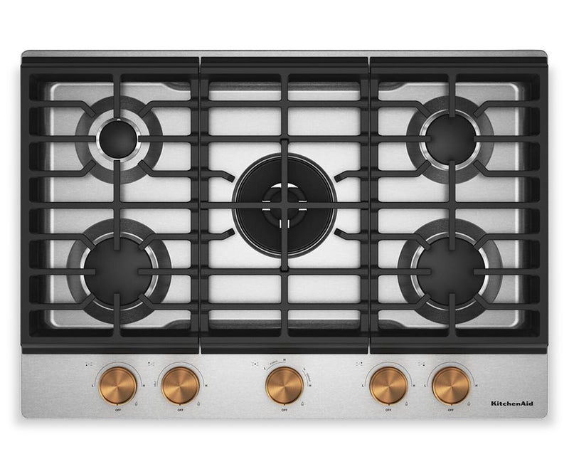 Surface de cuisson KitchenAid au gaz sur métal avec fini CookShield - acier inoxydable - KCGK730SSS