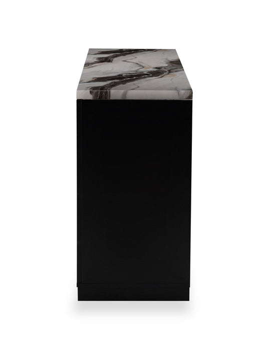 Desserte de salle à manger Vega de 66 po (L) avec rangement et 4 tiroirs - noire et blanche