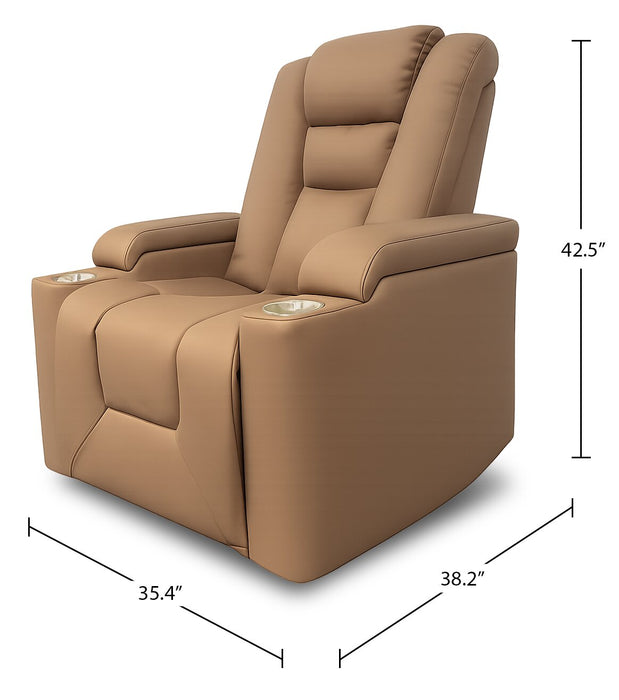 Fauteuil à inclinaison électrique Rylen de 35.4 po en similicuir avec appuie-tête électrique et accoudoirs de rangement - brun 