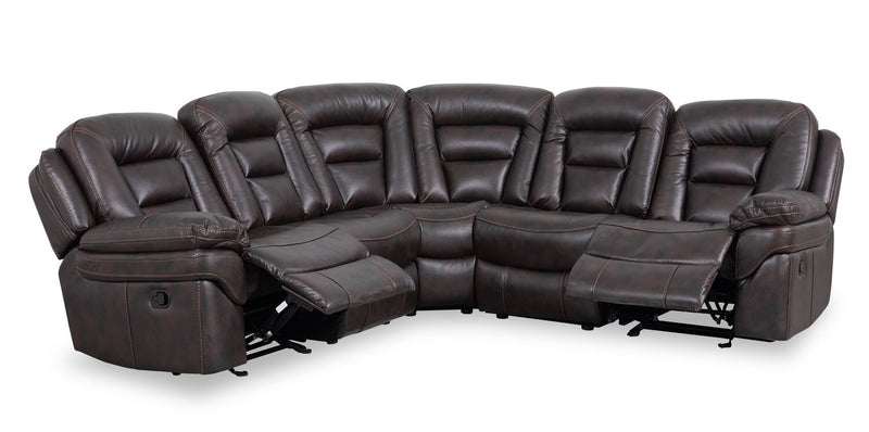 Sofa sectionnel inclinable Leo 5 pièces en tissu d’apparence cuir avec fauteuil inclinable sans accoudoirs - brun noyer