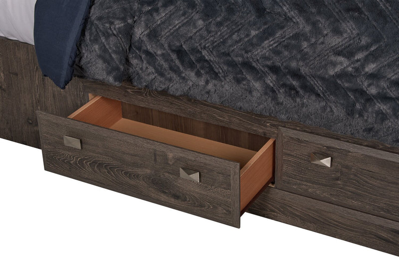 Ensemble de chambre à coucher Yorkdale 6 pièces avec lit de rangement à 6 tiroirs, commode, miroir et table de nuit, gris - format grand lit