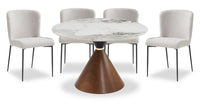 Ensemble de salle à manger Alwin 5 pièces en métal avec table ronde de 47,25 po (L), dessus en pierre frittée et 4 chaises - brun et gris