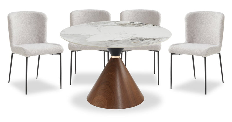 Ensemble de salle à manger Alwin 5 pièces en métal avec table ronde de 47,25 po (L), dessus en pierre frittée et 4 chaises - brun et gris