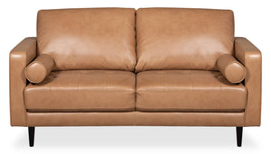 Causeuse Edge de 70 po en cuir véritable avec pattes en bois et coussins de dossier amovibles - brun