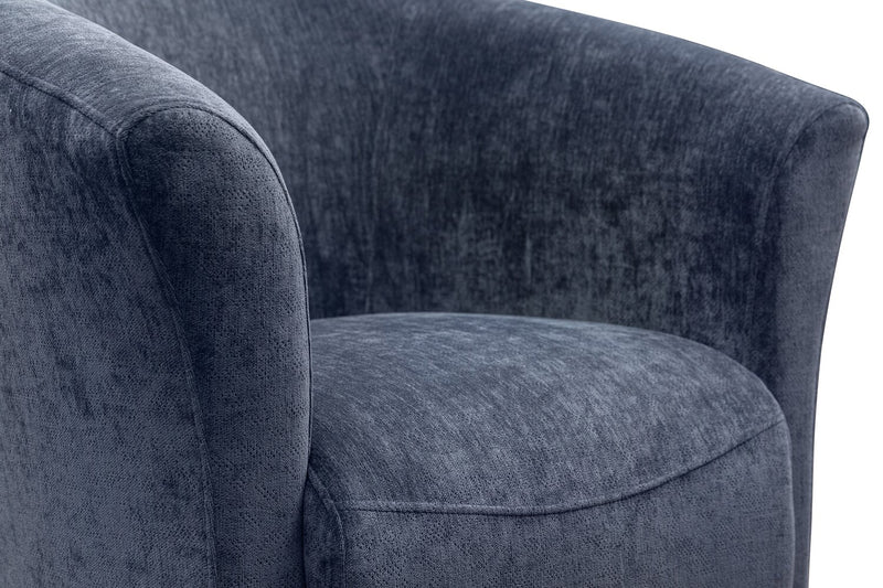 Fauteuil d’appoint Ethan de style gondole de 31 po en tissu d’apparence lin avec pattes en bois - bleu marine  