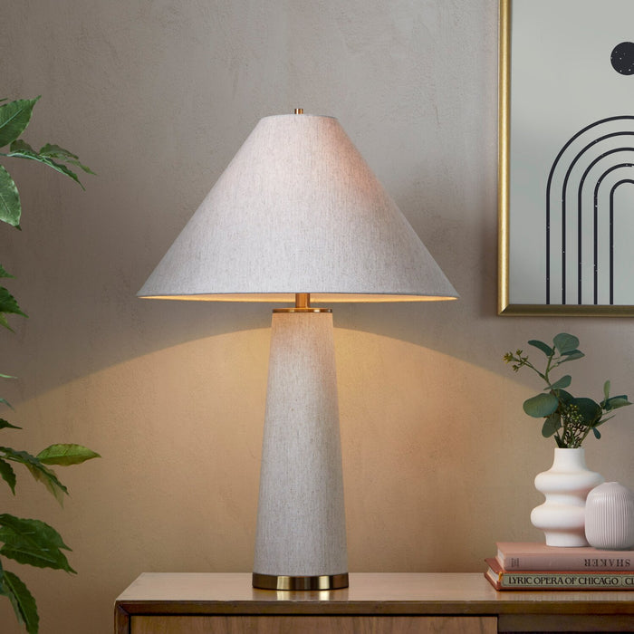 Lampe de table contemporaine Rachel de 19 po avec abat-jour en lin - laiton