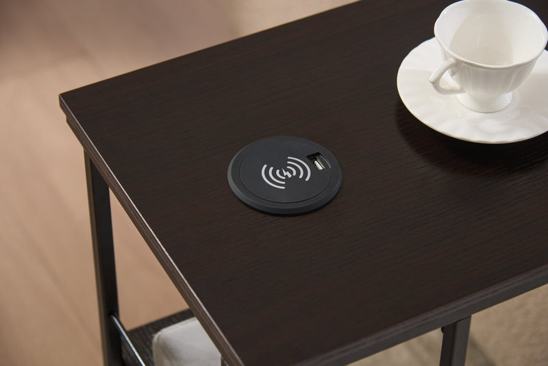Table d’appoint Byron de 15.5 po avec recharge USB et Qi intégrée - rouge cacao et noir