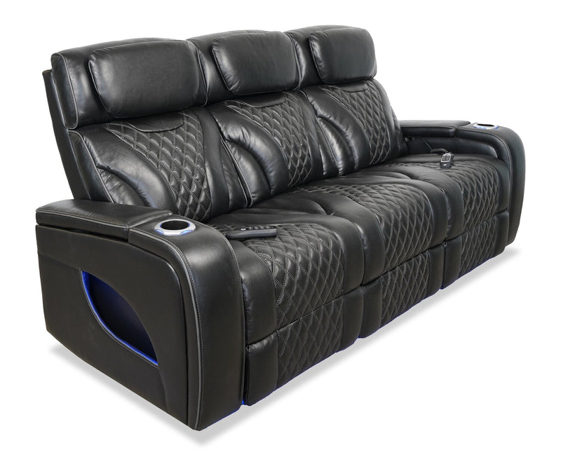Sofa de massage à inclinaison électrique Elite de 86 po en cuir véritable avec son immersif et appuie-têtes électriques - noir