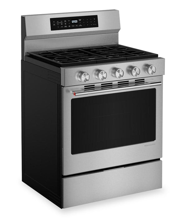 Cuisinière intelligente à gaz KitchenAid de 5,0 pi3 et de 30 po avec modes par convection - acier inoxydable résistant aux traces de doigts - KFGS530SPS